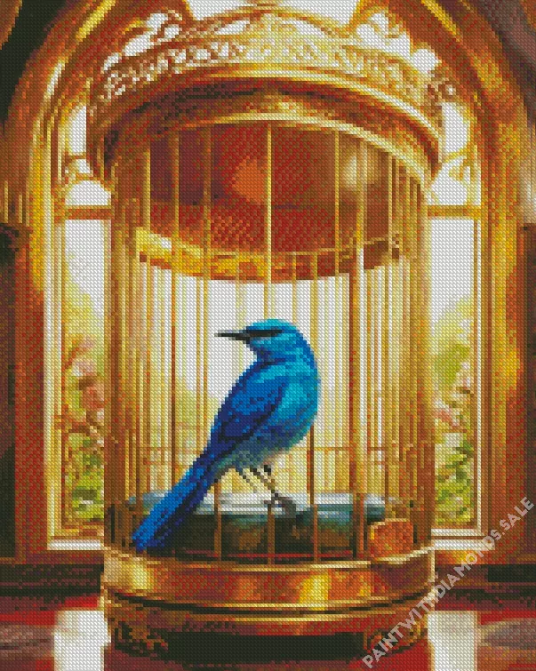 Indigo Bunting in a cage Diamond By Numbers Indigo Bunting In A Cage Diamond Painting