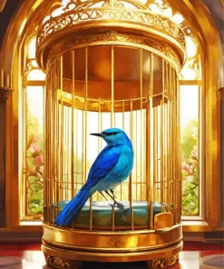 Indigo Bunting In A Cage Diamond Painting