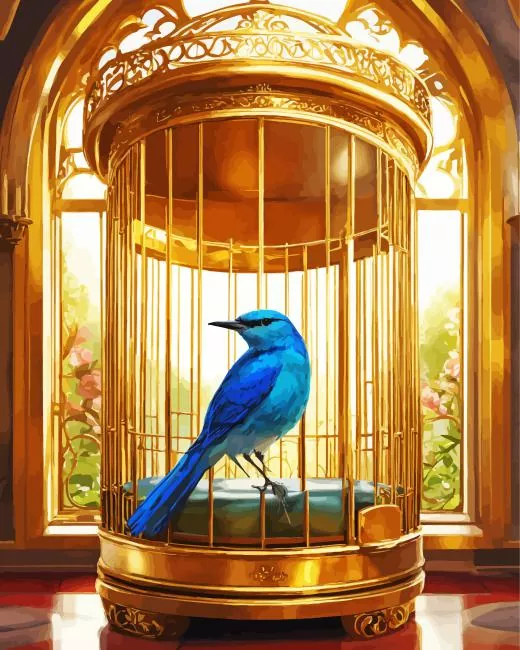 Indigo Bunting in a cage Diamond Paintings Indigo Bunting In A Cage Diamond Painting