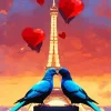 Lovebirds In Paris Diamond Painting