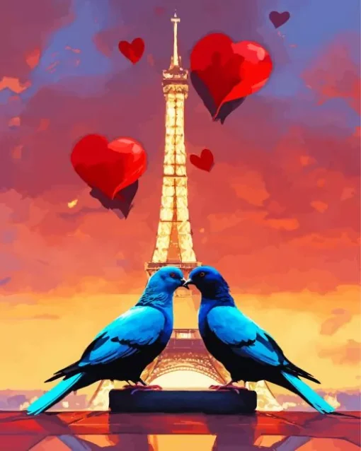 Lovebirds In Paris Diamond Painting