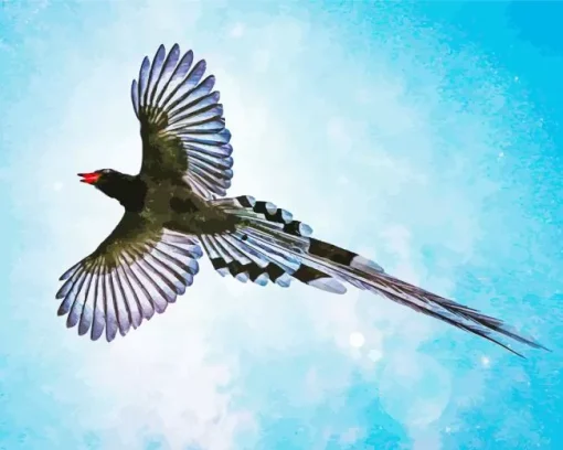 Red Billed Blue Magpie In The Sky Diamond Painting