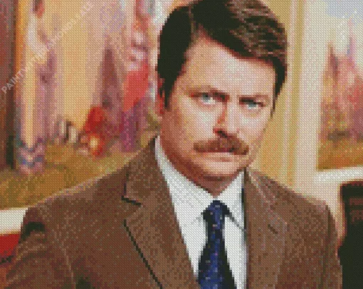 Ron Swanson Character Diamond Painting