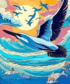 Seagull Above The Dolphins Diamond Painting