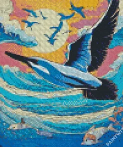 Seagull Above The Dolphins Diamond Painting