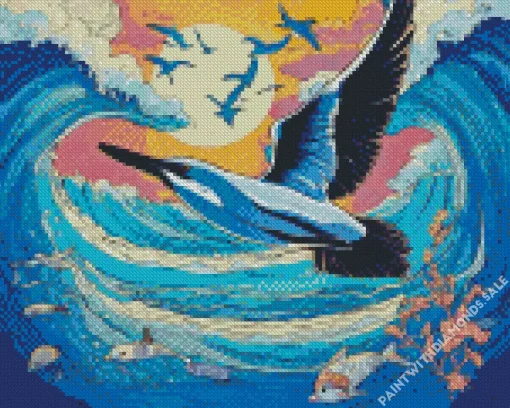 Seagull Above The Dolphins Diamond Painting