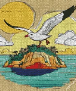 Seagull Flying Over An Island Diamond Painting