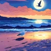 Seagull In Moonlight Diamond Painting