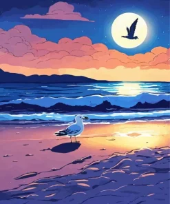 Seagull In Moonlight Diamond Painting