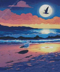 Seagull In Moonlight Diamond Painting