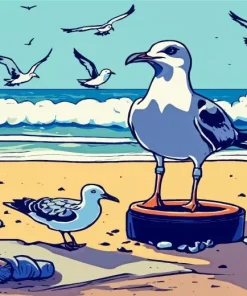 Seagull In The Beach Diamond Painting