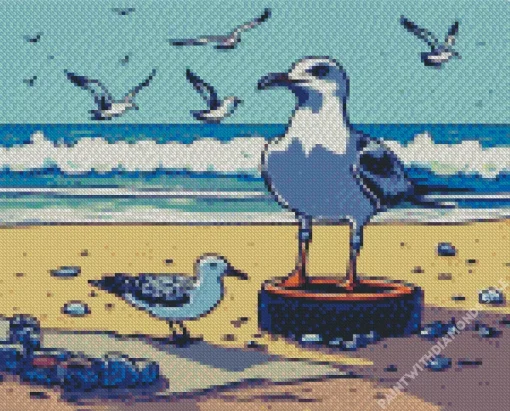 Seagull In The Beach Diamond Painting