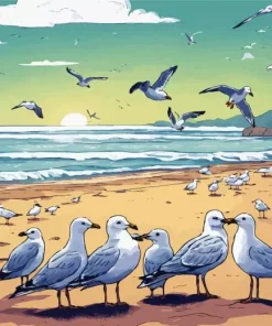 Seagulls On The Beach Diamond Painting