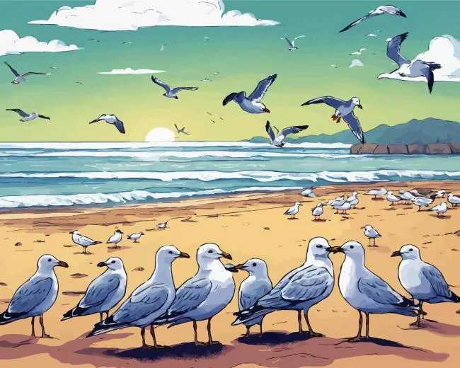 Seagulls on the beach Diamond Dotz Seagulls On The Beach Diamond Painting