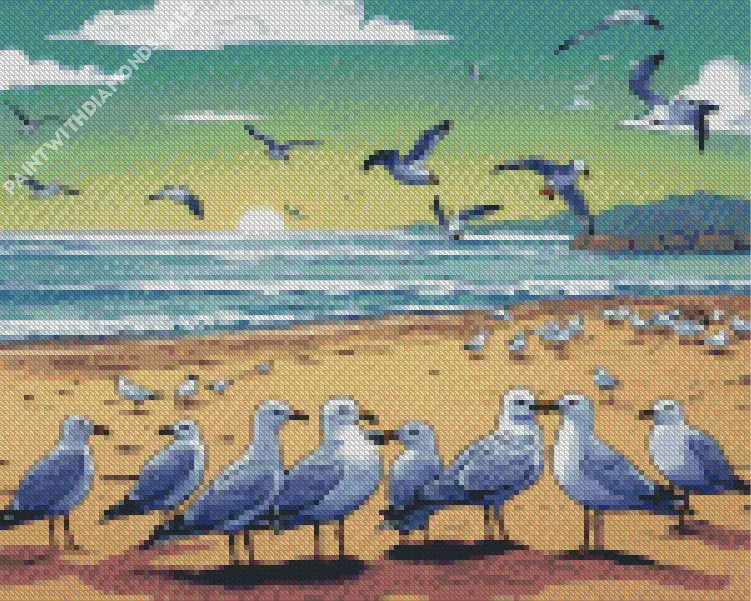 Seagulls on the beach Diamond Paintings Seagulls On The Beach Diamond Painting