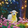 Sheep And Pink Flowers Diamond Painting