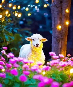 Sheep And Pink Flowers Diamond Painting