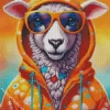 Sheep In An Orange Hoodie Diamond Painting