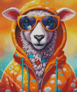 Sheep In An Orange Hoodie Diamond Painting