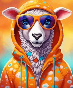 Sheep In An Orange Hoodie Diamond Painting