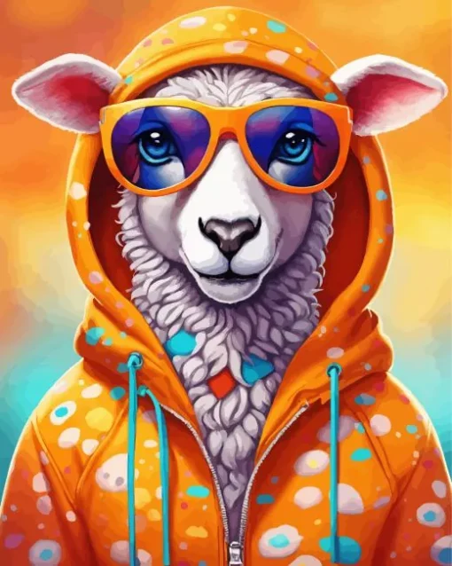 Sheep In An Orange Hoodie Diamond Painting