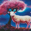 Sheep With Pink Tree Diamond Painting