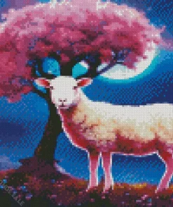 Sheep With Pink Tree Diamond Painting