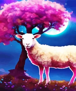 Sheep With Pink Tree Diamond Painting