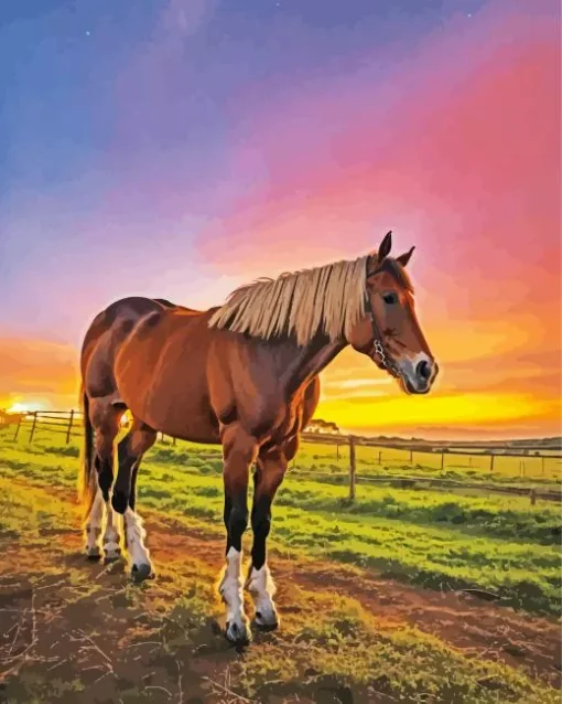 Shire Horse And Sunset Diamond Painting