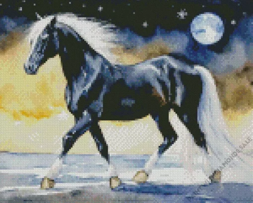 Shire Horse With Moonlight Diamond Painting