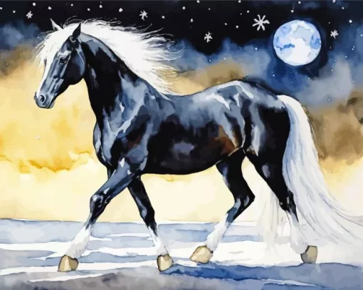 Shire Horse With Moonlight Diamond Painting