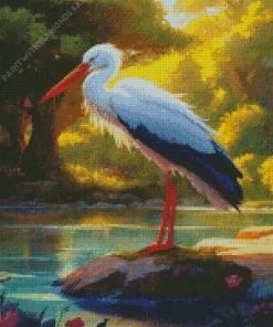 Stork In A Lake Diamond Painting