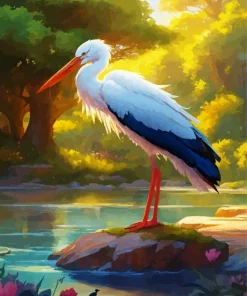 Stork In A Lake Diamond Painting