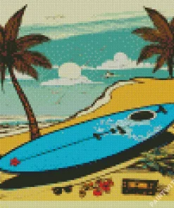 Surfboard In The Beach Diamond Painting