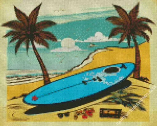 Surfboard In The Beach Diamond Painting