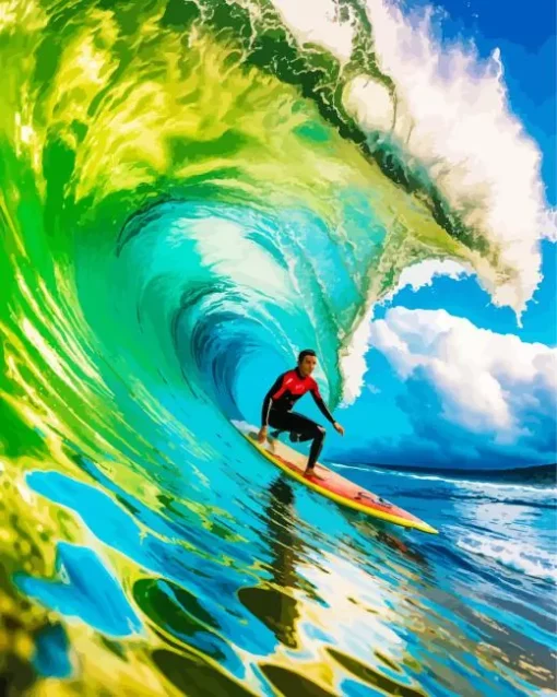 Surfer In Bali Beach Diamond Painting