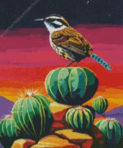 Wren On Cactus Diamond Painting