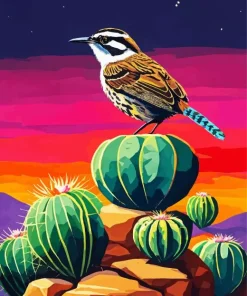 Wren On Cactus Diamond Painting