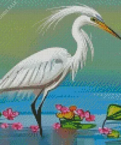 Abstract Great Egret Diamond Painting