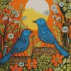 Abstract Indigo Bunting Birds Diamond Painting