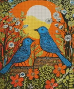 Abstract Indigo Bunting Birds Diamond Painting