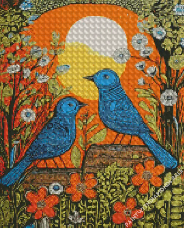 abstract Indigo Bunting birds Diamond By Numbers Abstract Indigo Bunting Birds Diamond Painting