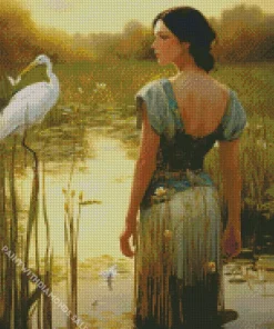 Anime Girl And Great Egret Diamond Painting