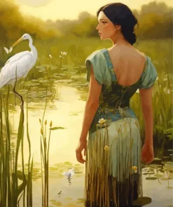 Anime Girl And Great Egret Diamond Painting