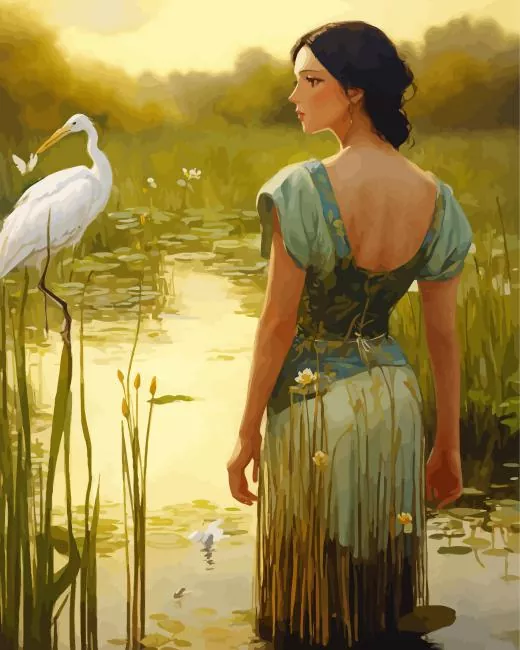 anime girl and Great Egret Diamond Paintings Anime Girl And Great Egret Diamond Painting