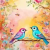 Bleu And Pink Lovebirds Diamond Painting