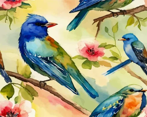 Blue Indigo Bunting Birds Diamond Painting