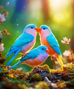 Blue And Pink Lovebirds Diamond Painting