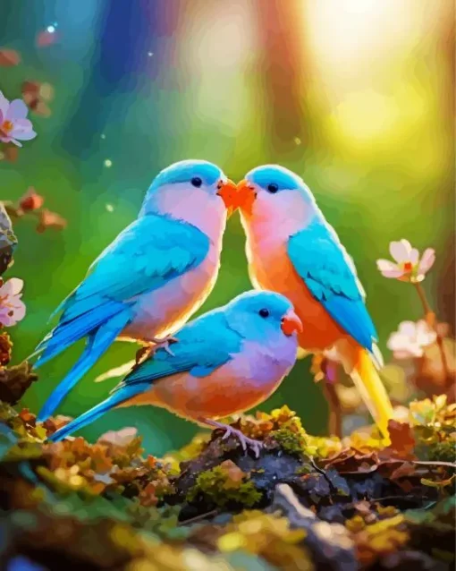 Blue And Pink Lovebirds Diamond Painting