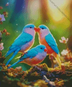 Blue And Pink Lovebirds Diamond Painting